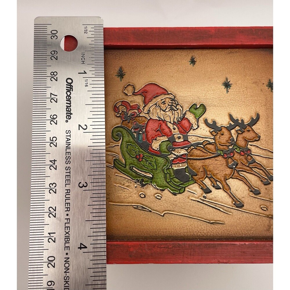 Enesco Christmas Coaster Wood Leather Box Set of 8 Vintage 1979 - Picture 8 of 8